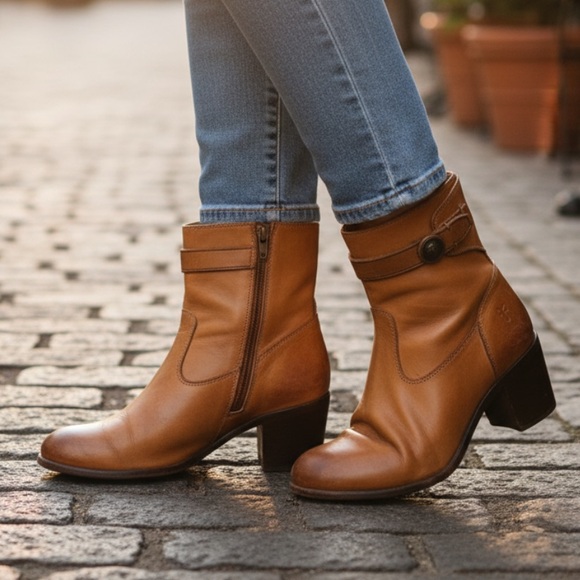 Frye Shoes - $369 Frye Malorie Button Tan Brown Real Leather Fall Winter Comfy Ankle Bootie